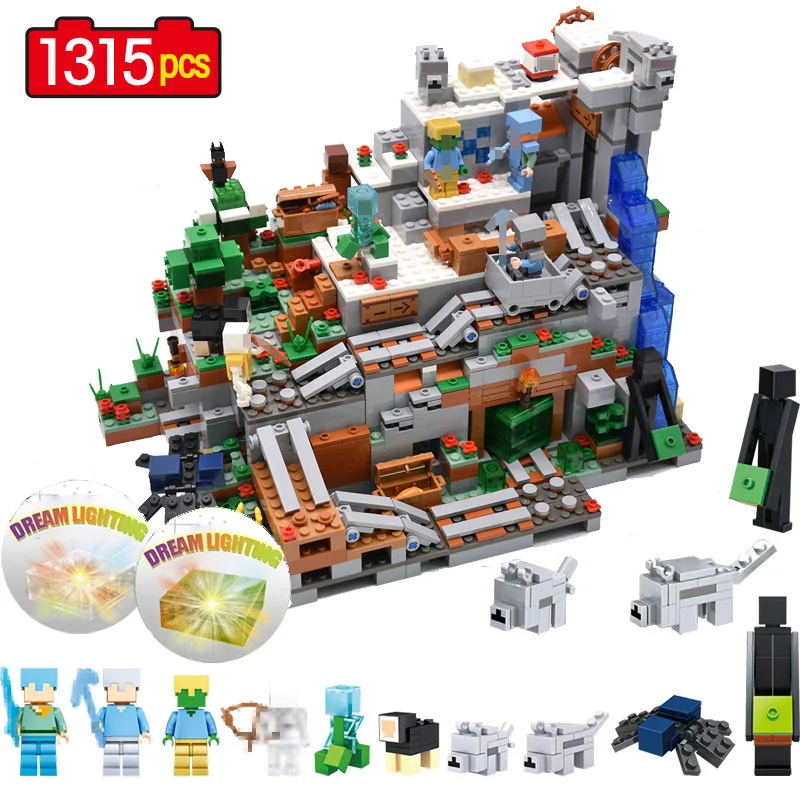 

1315PCS My World Mechanism Cave Building Blocks Compatible LegoING Minecrafted Aminal Alex Mini Action Figure Brick Toys For Kid