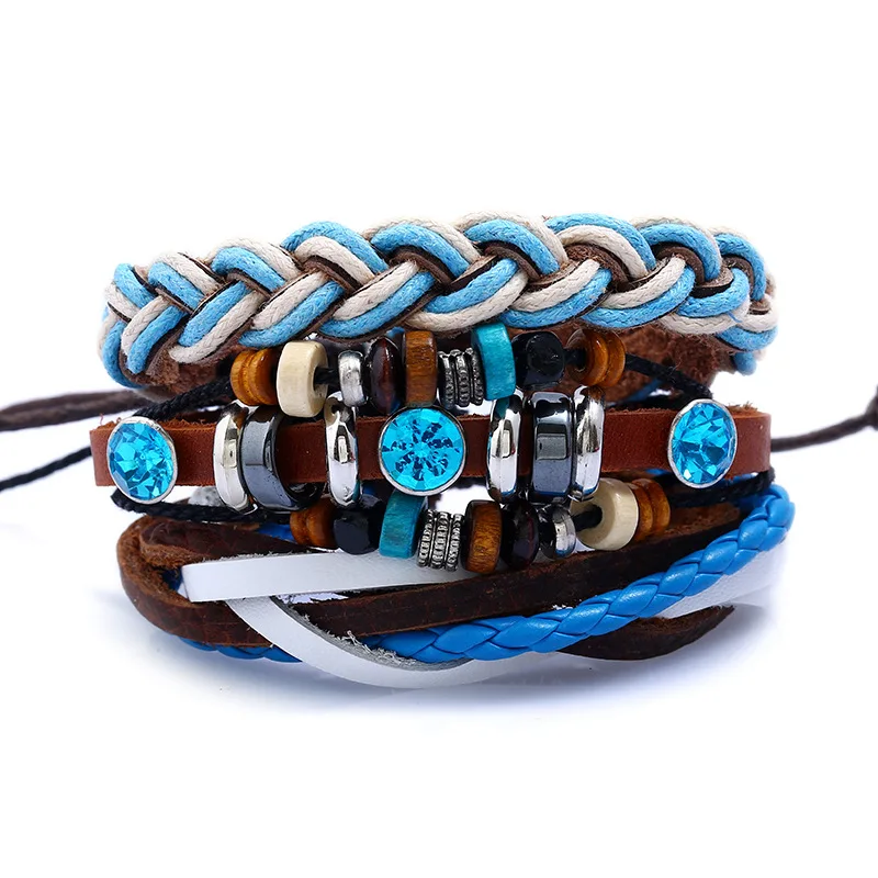New Jewelry Wholesale DIY Multi-layer Woven Leather Wooden Beads Hemp Rope Alloy Accessories Bracelet Ladies Suit Sweet Romantic | Украшения