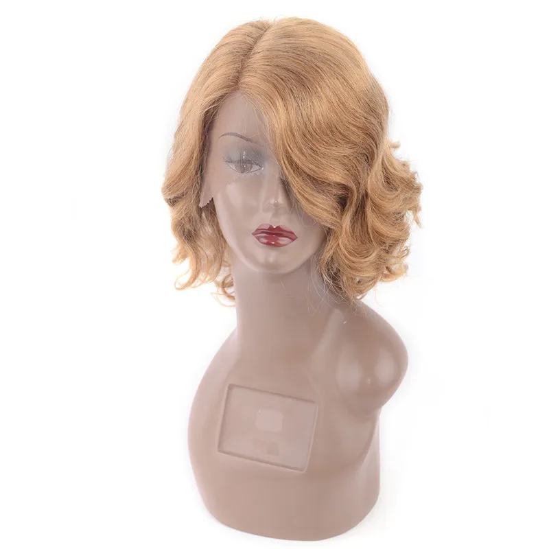 

LADYSTAR Remy Human Hair Wavy Lace 13x2 + 4inch Right Part Short Bob Hair Wigs 150% Density Blonde Color For Women