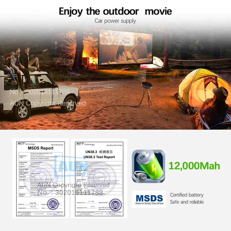 Marca AUN 3D proyector 1280x720 Resolution.12000mAH batería Android WIFI MINI proyector para el teatro en casa de oficina 1080 P 4 K D8S - 5