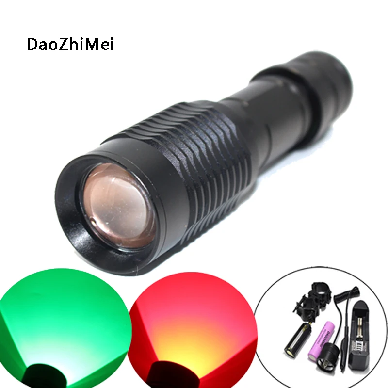 

Zoom Green/Red 1 Mode Hunting led Flashlight LED Working Lamp Torch +18650 Rechargeable battery Charger+Gun mount+Remote Switch