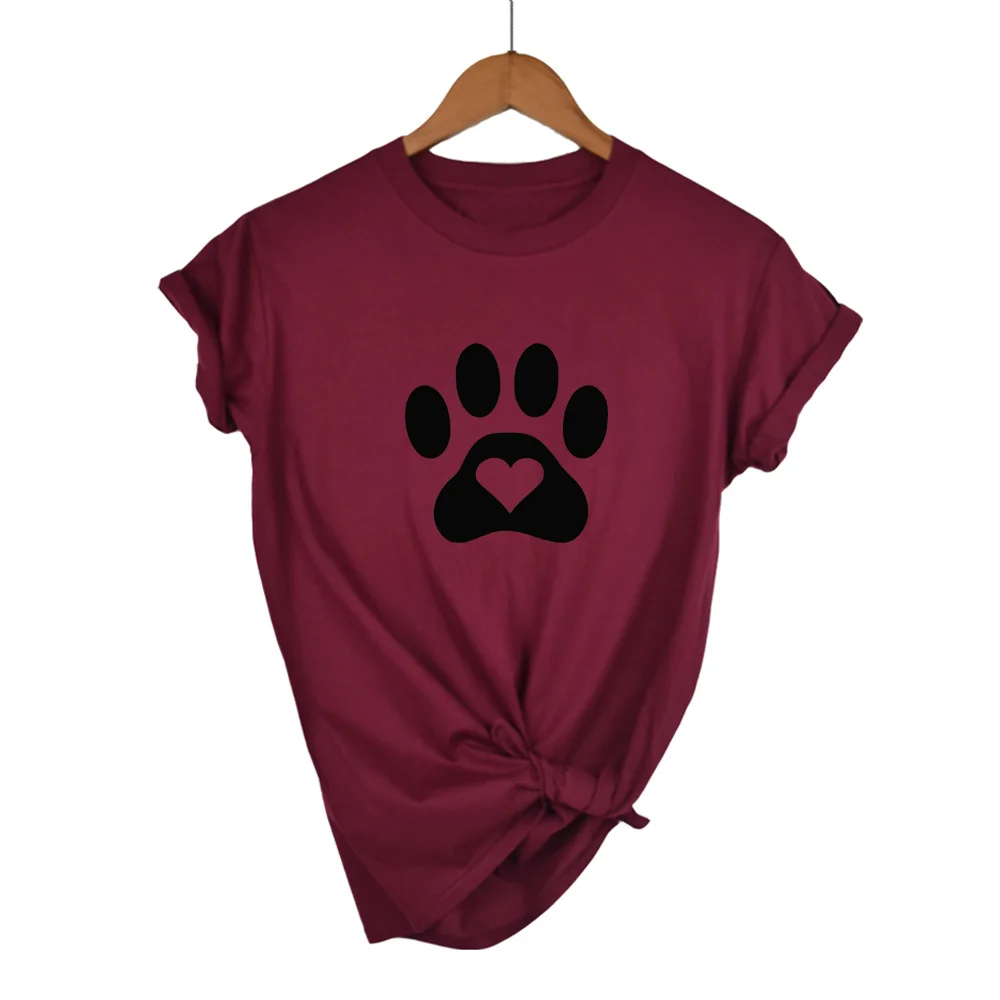 Новинка 2019 женская футболка с принтом love heart cat paw хлопковая Повседневная забавная