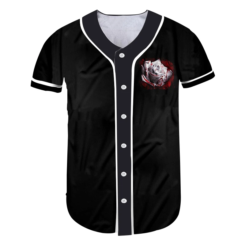UJWI мужская бейсбольная Джерси рубашка модная короткая 3D печать белая роза большой размер Gar Мужская футболка унисекс с коротким рукавом Футболка на пуговицах - Цвет: White Rose