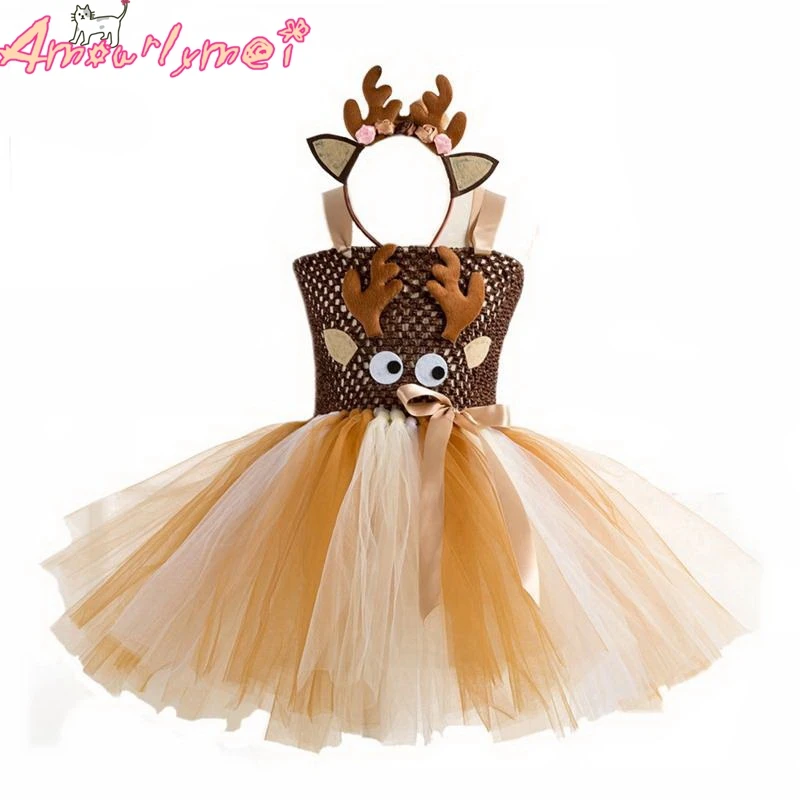 Рождественское платье-пачка с оленем для девочек праздничные платья на день