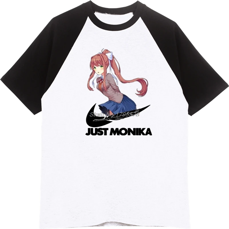 

Just Monika T-Shirt Doki Doki Literature Club Men Do It Anime Printed T-Shirt Hip Hop Tees Cotton Raglan Sleeve Shirt Streetwear