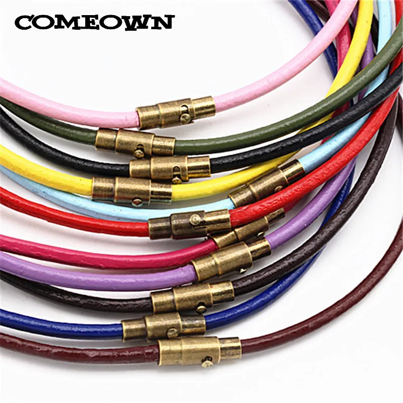 Comeown Мода 10 шт. DIY кожаный кулон Цепочки и ожерелья 3 мм 12-30 дюйм(ов) кожаный шнур веревка Античная бронзовая Магнитная застежками Ожерелья для мужчин - Окраска металла: 12 inches