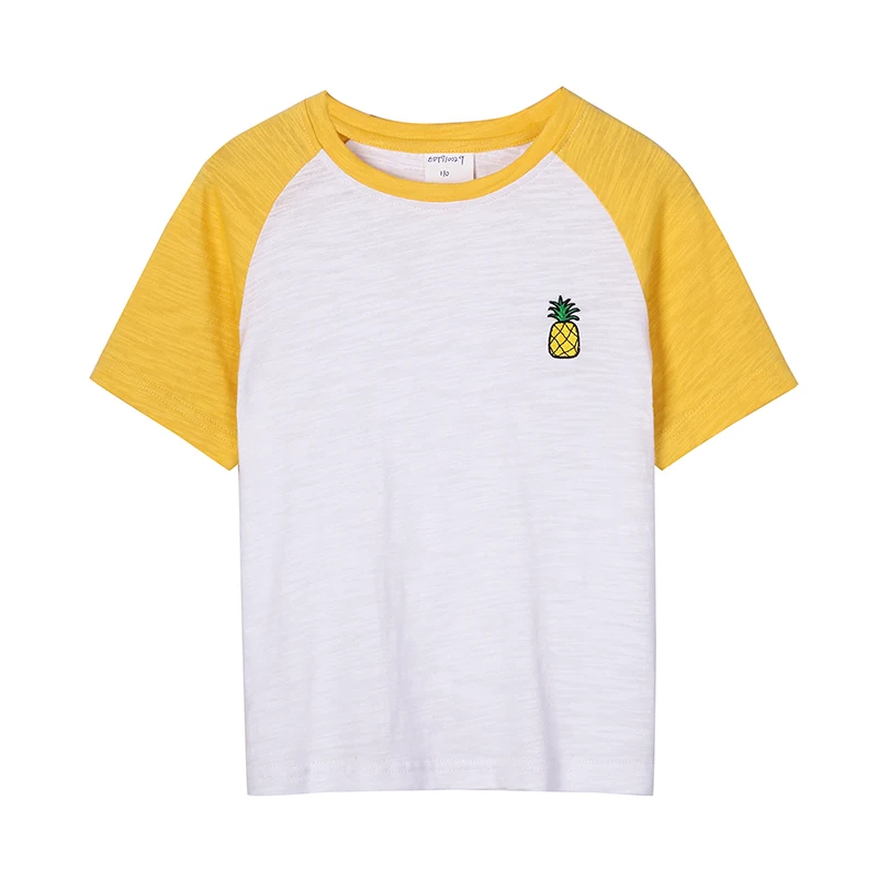 Pioneer kids/летние футболки с короткими рукавами и реглан для девочек; Милая хлопковая рубашка с вышивкой ананаса; модная повседневная одежда; EDT9100 - Цвет: Цвет: желтый