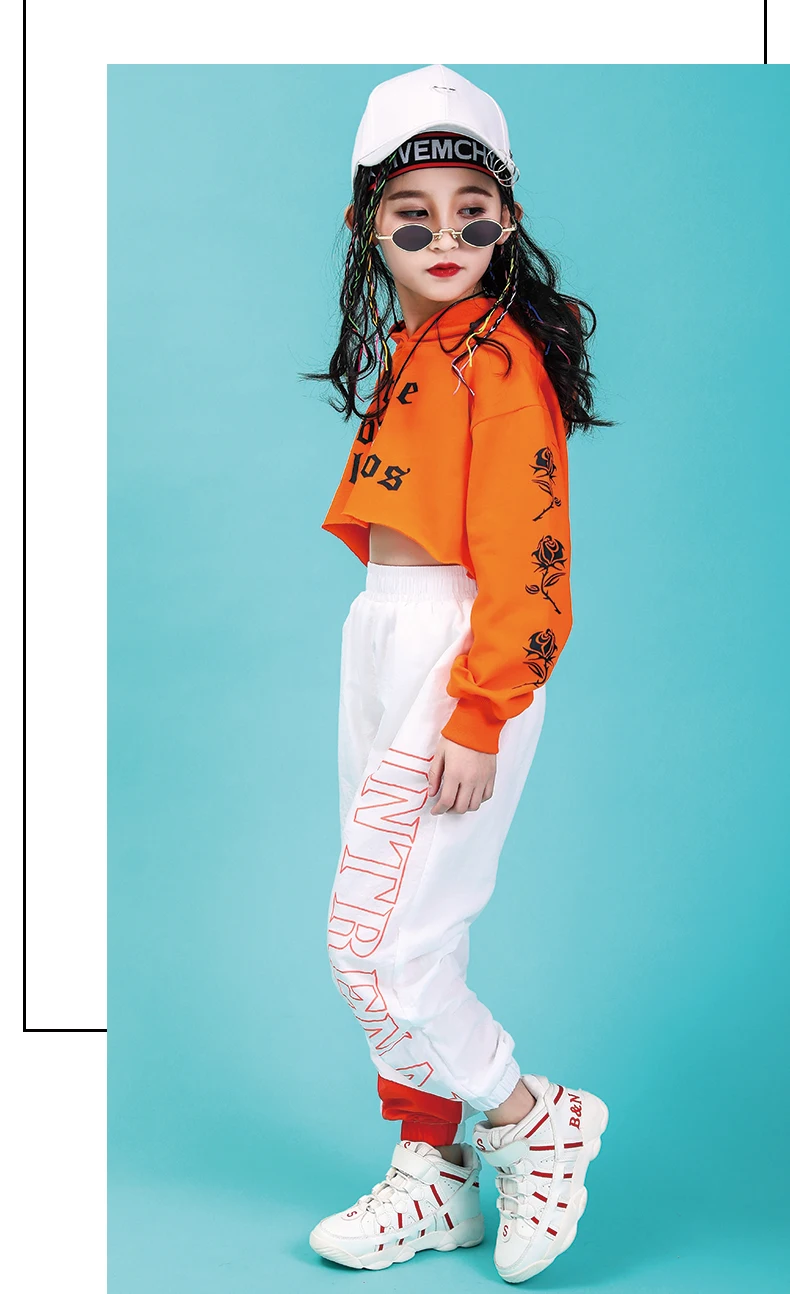 Jazz Dance Costumes Hip Hop Kids Long Sleeve Hooded Top Pants Girls Hiphop Clothes Street Dance Stage Show Wear (6)