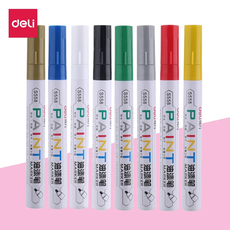 

Deli 1 pcs Permanent Marker White Oil-Ink Mark Pens Stationery school & office supplies cd mark marker wood marker pen rock