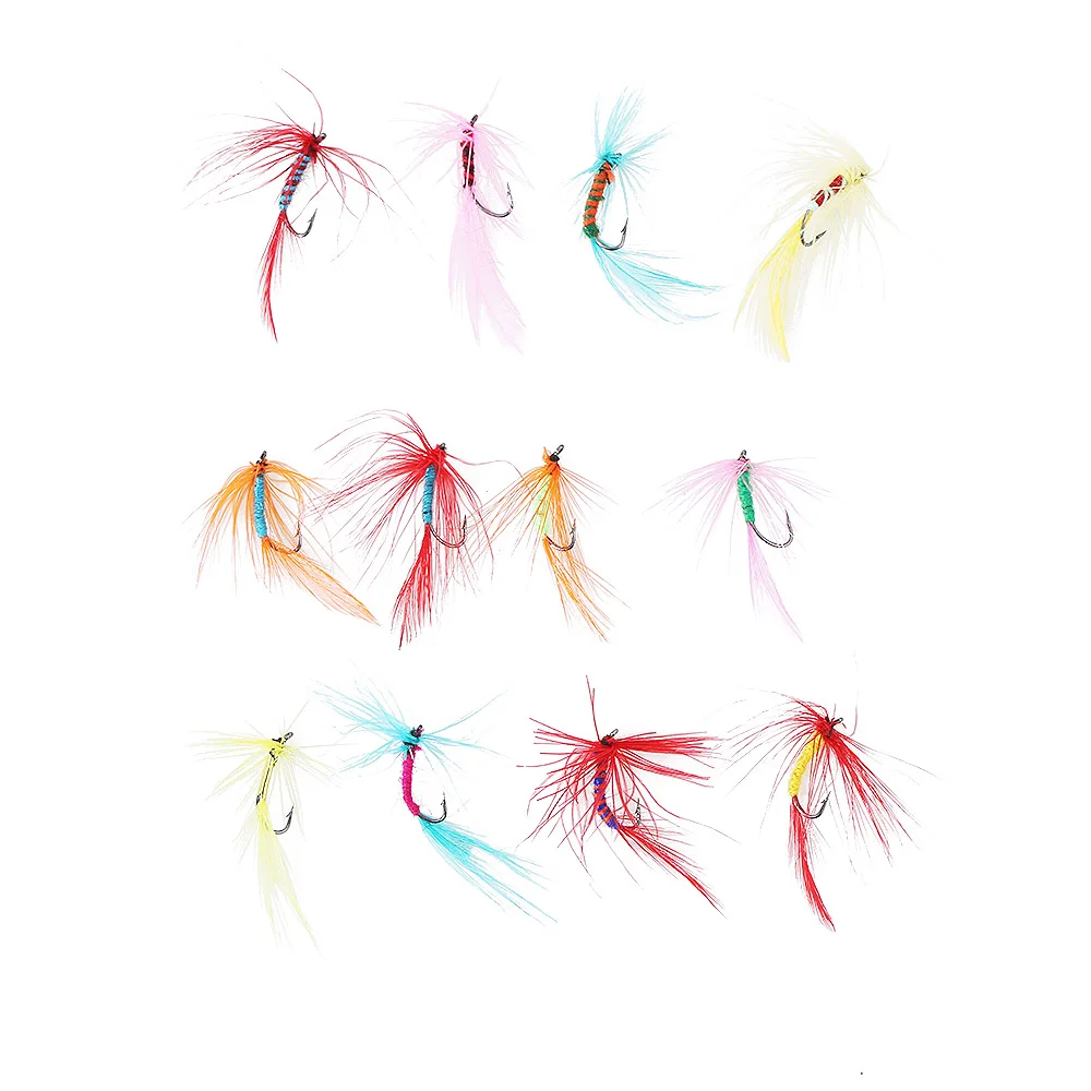 12PPcs Tail Silver Streamer Minnow Fishing Flies Fly Fishing Lures Feather Hook Artificial Bait