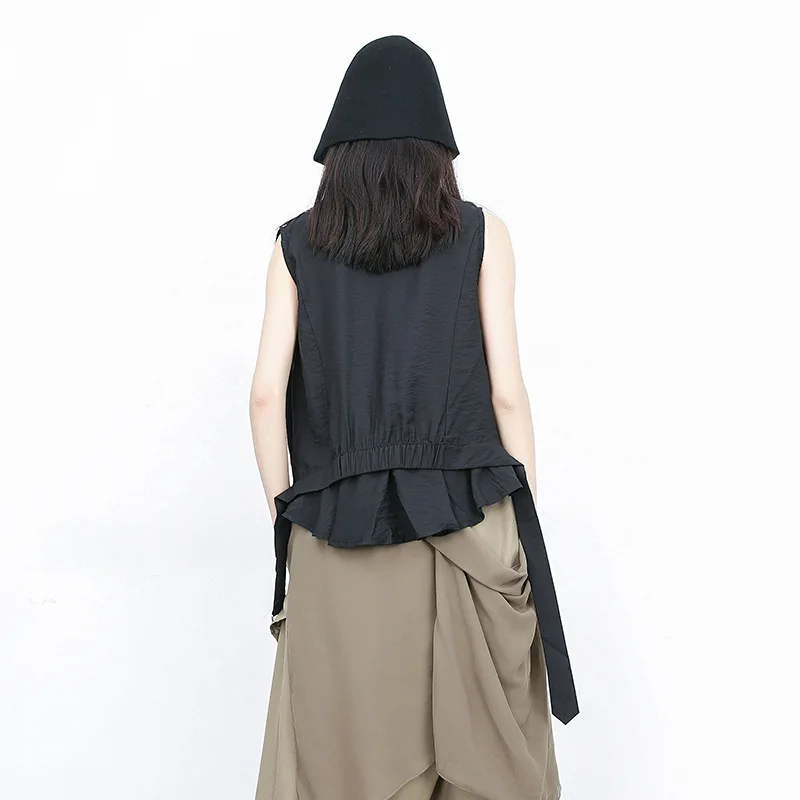  Johnature 2019 New Sleeveless Solid Color Button Sashes Summer Streetwear Blouses Fashion Loose Sta