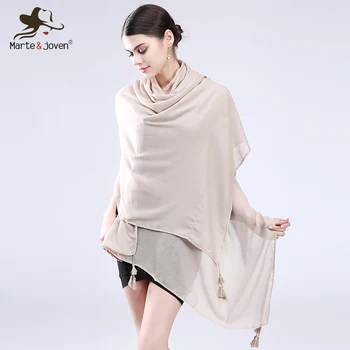 

Marte&Joven Newest Popular Pure Color Long Shawl&Warp Plus Size Solid Color Tassels Scarf Beach Cover Up Large Scarves