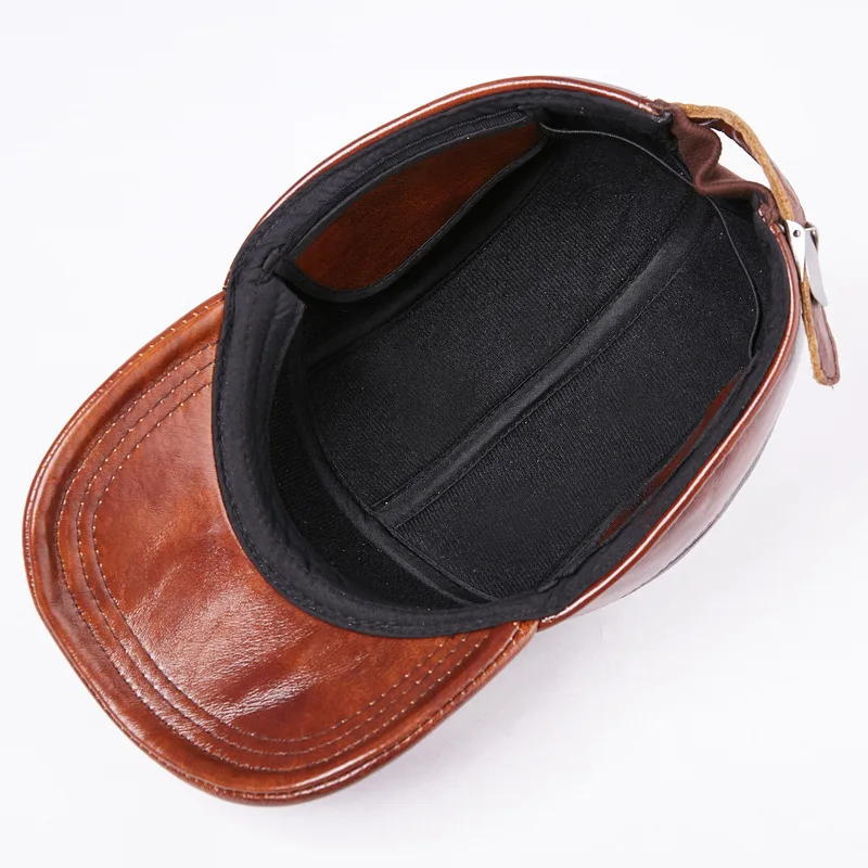 New Arrival Autumn Winter Leather Hat Men's Genuine Leather Hat Ear Protection Warm Peaked Thickening Cap Elderly Hat  B-7193