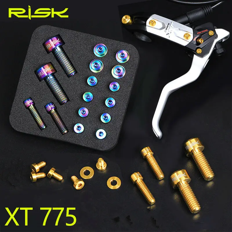 

RISK 1set XT775 Mountain Bike Brake Handle Screw MTB Bicycle Titanium Hydraulic Disc Brake Handle Oil Cylinder Lid Bolt Suite