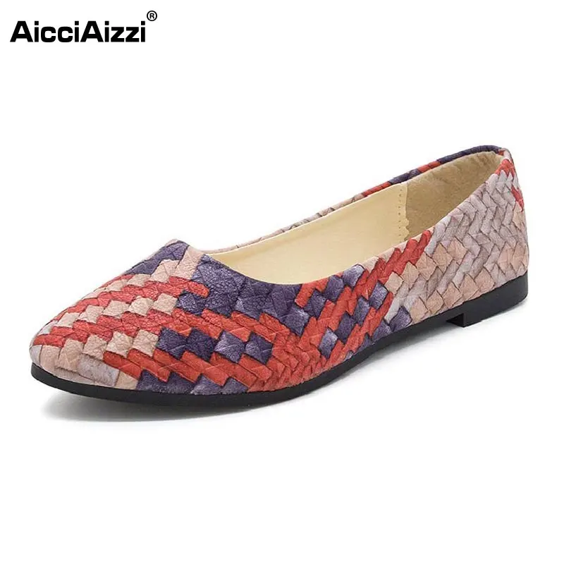 

AicciAizzi Women Round Toe Spring Shoes Women Knitting Gingham Slip On Pumps Women Shallow Soft Leisure Footwear Size 35-39