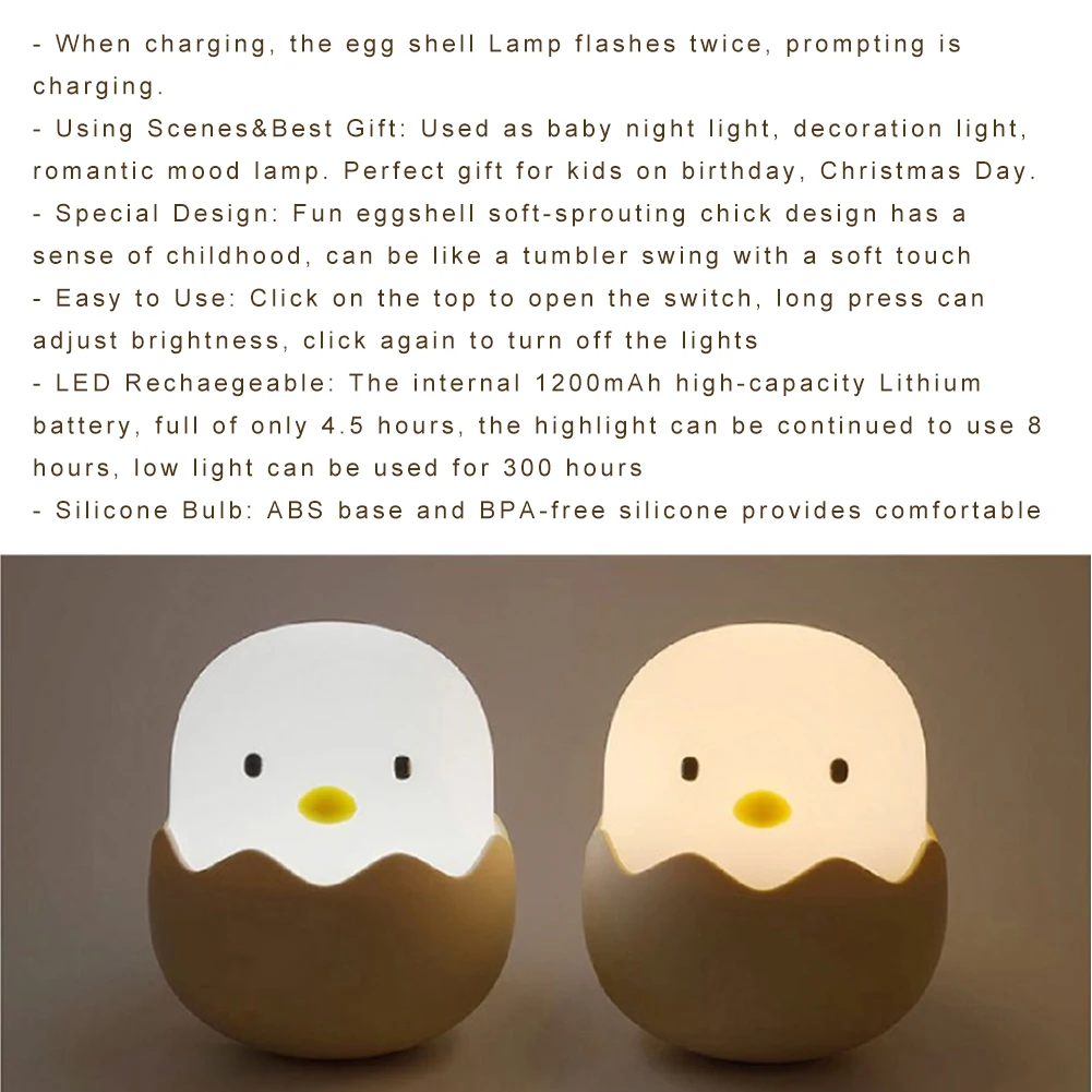 Силиконовый сенсорный датчик для куриного яйца светодиодный ночник для детей, зарядка через USB, романтическая атмосфера, ночная лампа