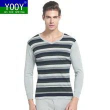YOOY полосатый v-воротник модный защитный нижнее белье мужской костюм хлопок жаккард кальсоны костюм набор мужского нижнего белья теплая одежда
