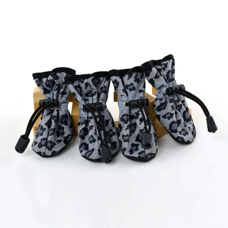 Непромокаемые леопардовые ботинки с нескользящей резиновой подошвой для собак и кошек 7 размеров