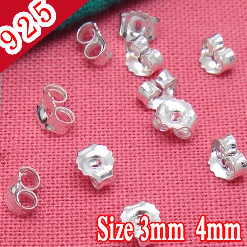 

Wholesale-100piece 100% 925 Sterling Silver 3-4mm Fashion Ear Back Stoppers-Ear Nuts Jewelry