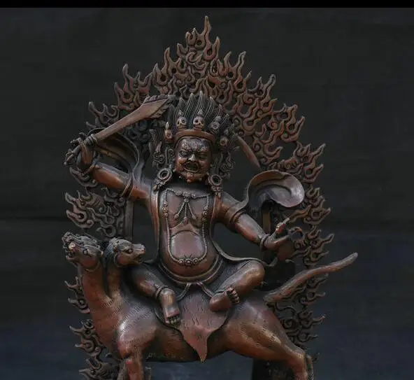 13 дюймов Старый тибетский красный цвет искусственная кожа Palden Lhamo Deity скульптура