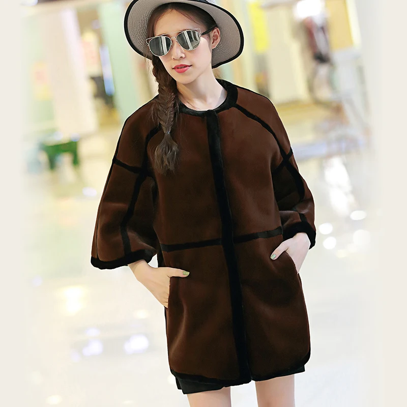 2017 Fourrure Manteau Green Col Faux Veste Mode Rayé coffee Lapin Outwear Hiver Femmes Luxe Nerazzurri Synthétique De n1UwxqRq