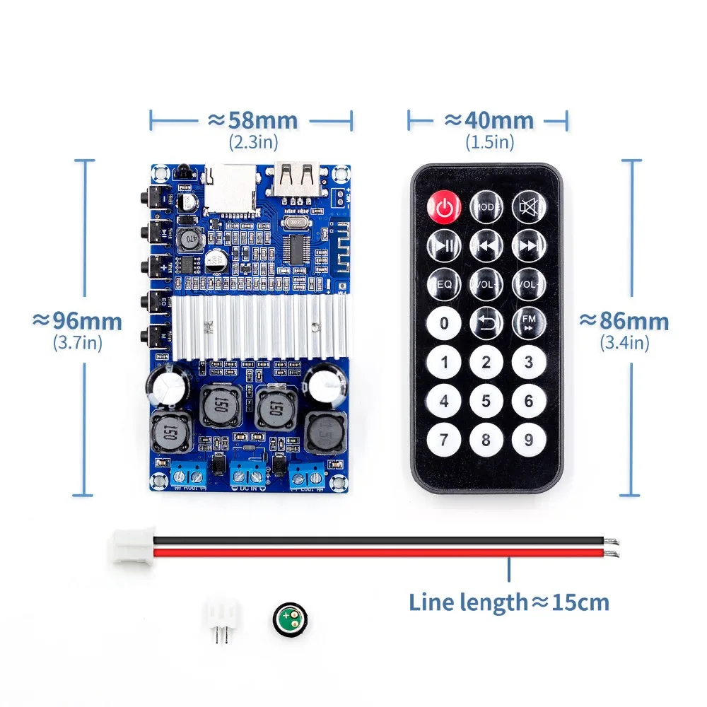 

TPA3116D2 Bluetooth Amplifier Board 50W*2 Bluetooth 4.2 Speaker Receive Board FM Radio USB Decoder WMA MP3 EQ Calls