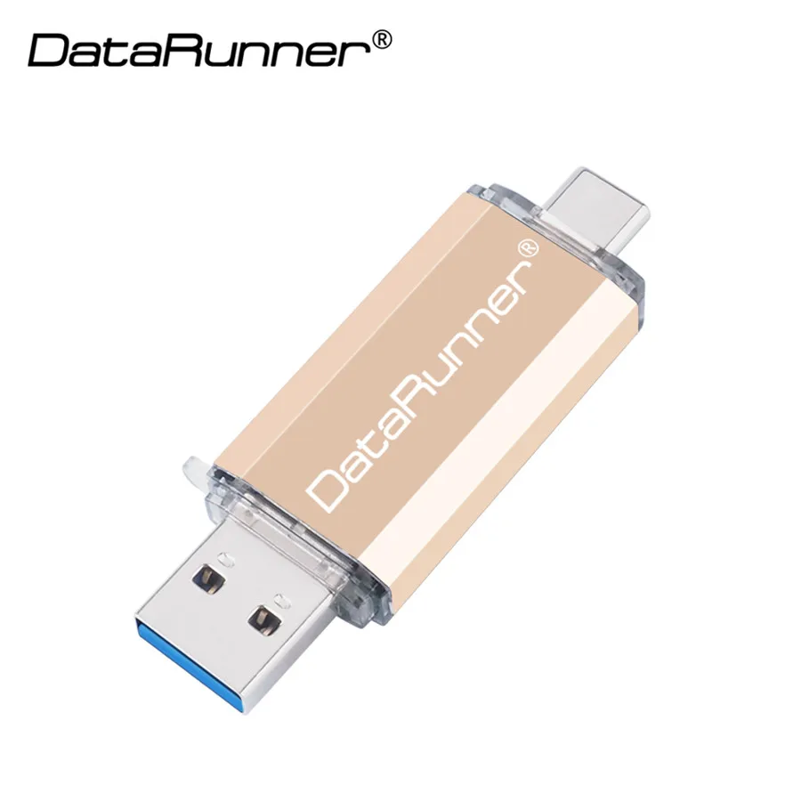 usb флеш-накопитель DataRunner 3,0 type C, 128 ГБ, OTG флеш-накопитель, 32 ГБ, 64 ГБ, 256 ГБ, флешка, 512 ГБ, USB флешка для мобильных устройств type-C/ПК - Цвет: Золотой