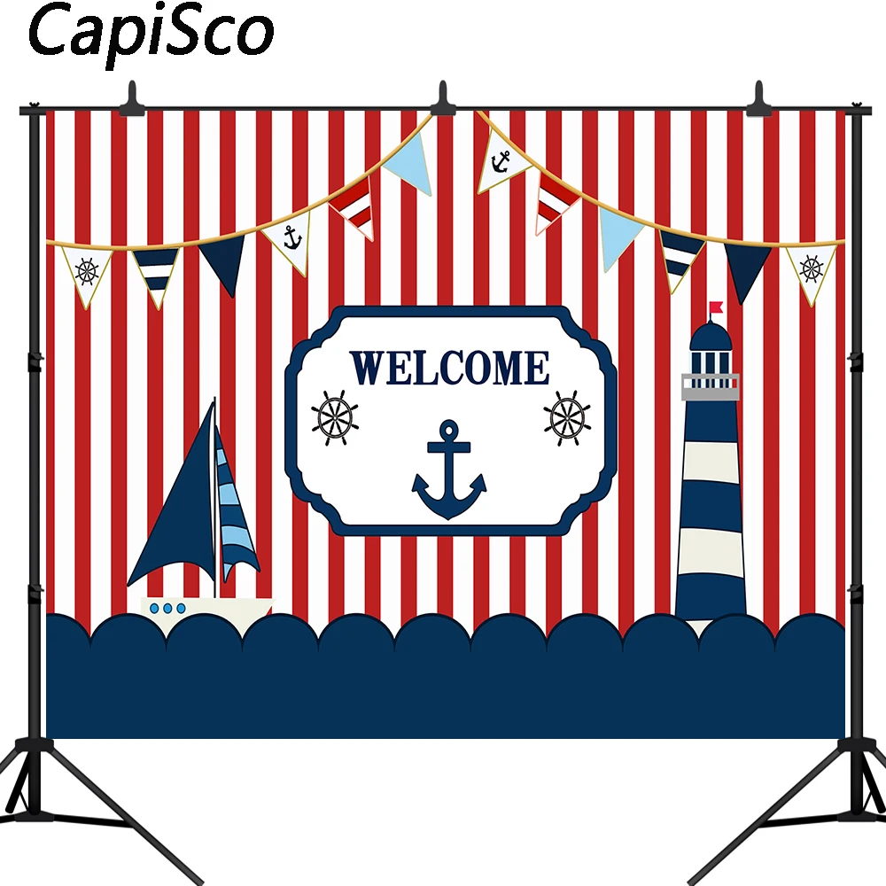 

Capisco Nautical Party Photography Background Red White Striped Boy Birthday Backdrop Kids Baby Shower Photo Studio Booth Props