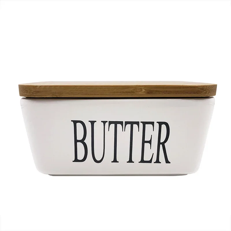 Перепелиная коробка большой емкости для масла, керамическая, белая, с деревянной крышкой, лоток для сыра, блюдо для масла