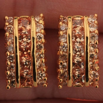 

Exquisite Cube Gems Champagne Orange Morganite Gold Screw Back (pierced) Studs Earring T0863