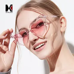 Женские солнечные очки с блестками SHAUNA, розовые очки с металлическими шарнирами в форме сердечек с оправой "кошачий глаз", UV400