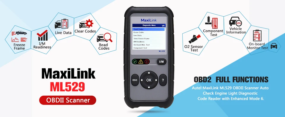 Autel Maxilink ML529 диагностический сканер инструмент OBDII EOBD OBD2 автоматическая проверка свет двигателя DIY код ошибки чтения с повышенной режим 6