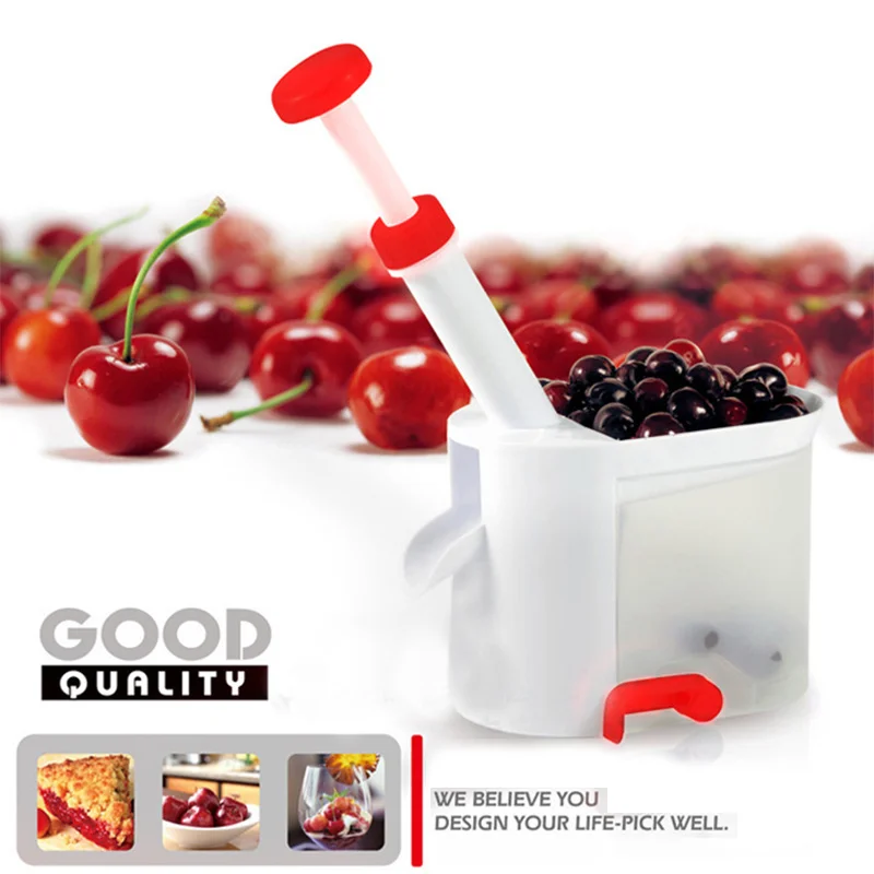 

New Novelty Super Cherry Pitter Stone Corer Remover Machine Cherry Corer With Container Kitchen Gadgets Tool