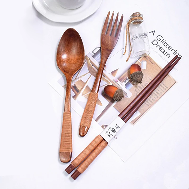 

3pcs Wooden Cutlery Set Kitchen Dinning Wood