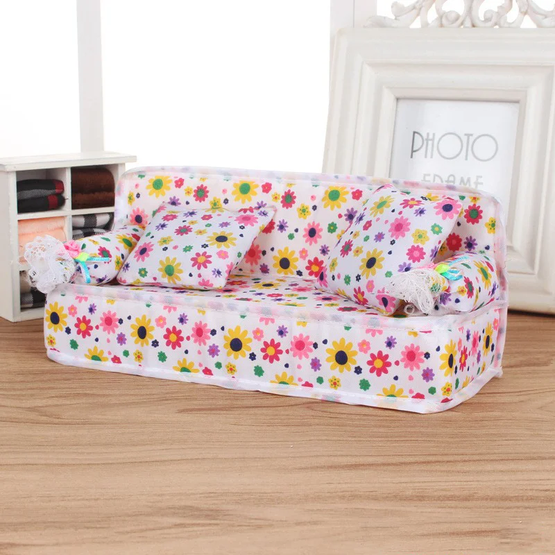 Mini Sofa Play Toy Flower Print Baby Toy Plush Stuffed Furniture Bed Chair For For Doll Couch Doll House Lifestyle