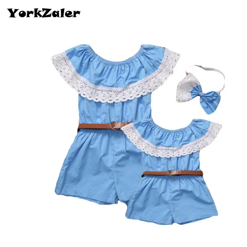 

YorkZaler Summer Matching Mother Daughter Clothes Baby Girl Clothes Off shoulder Ruffles Jumpsuit Romper playsuits Leotard
