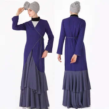 

Muslim Maxi Dress Long Robes Jubah Middle East Ramadan Arab Islamic Prayer Swing Ruffles Stitching Abaya Cardigan Tunic Kimono