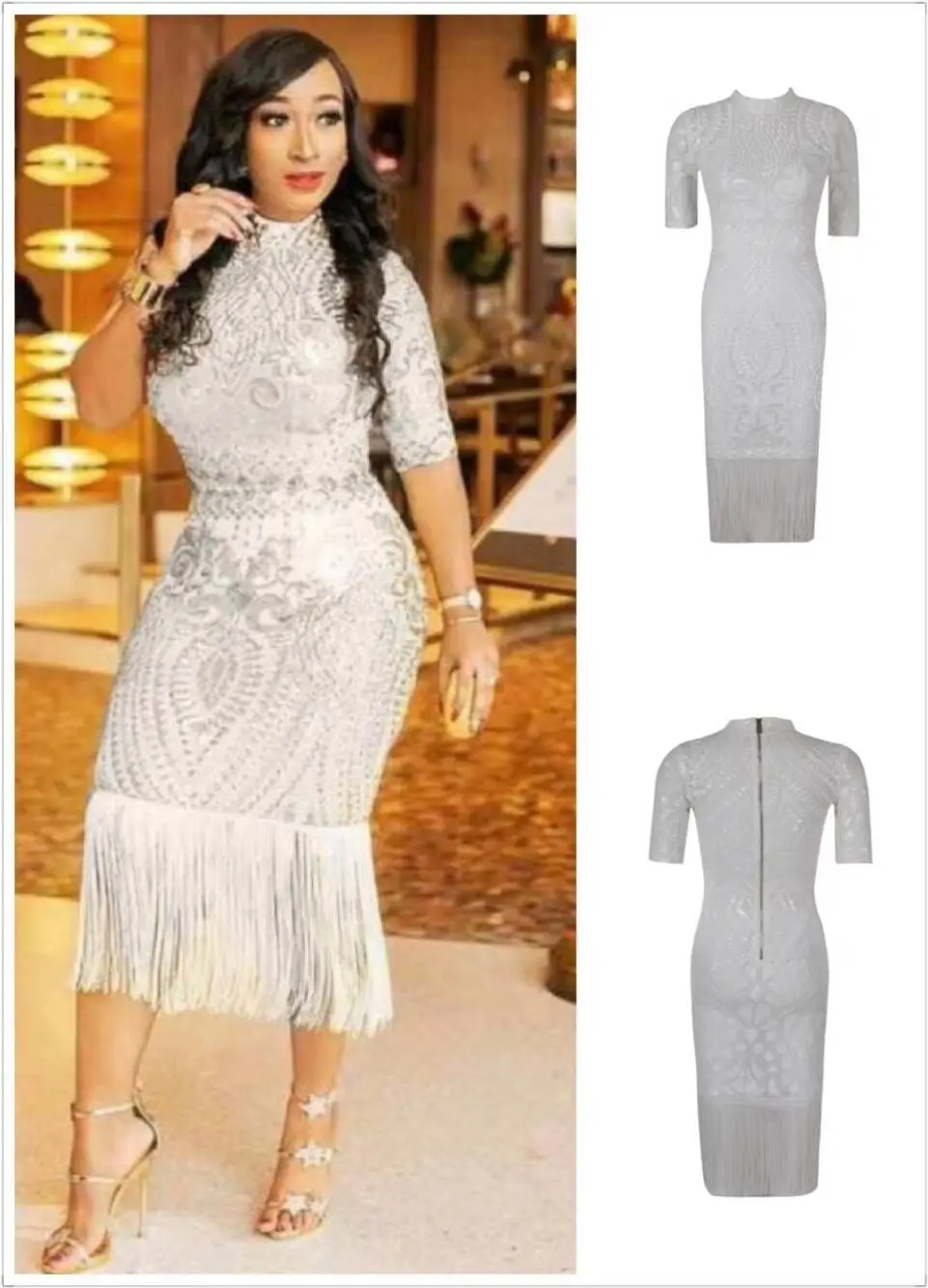 

High Quality Celebrity Wine Short Sleeve Bodycon Tassel Rayon Bandage Dress Elegant Club Party Dress