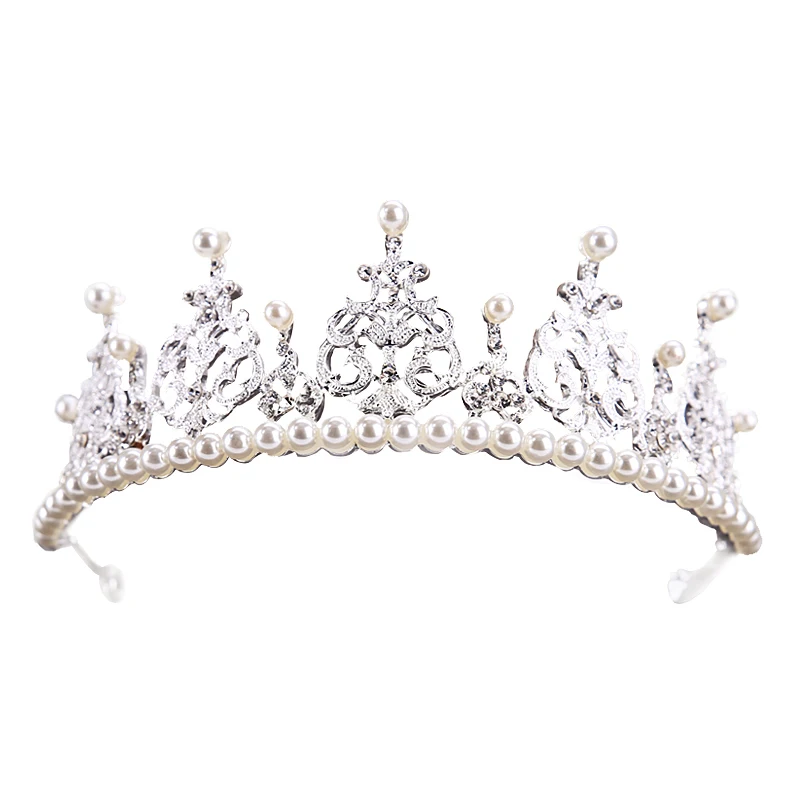 

New Pearl Tiaras And Crowns Silver Rhinestone Hair Accessories For Wedding Women Bride Princess Queen Diadem Hair Jewelry