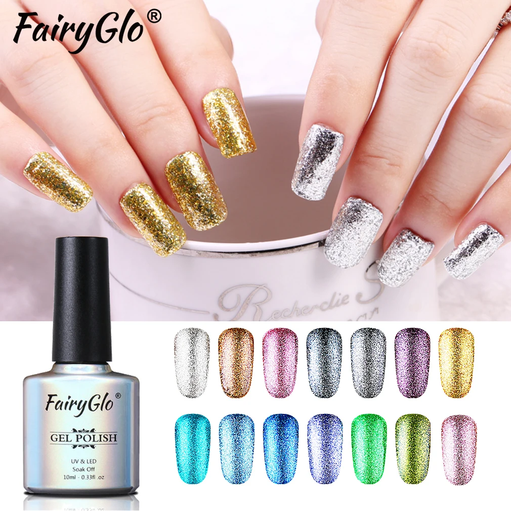

FairyGlo 10ml Bling UV Gel Polish Platinum Nail Gel 1pcs Soak off Gel Polish LED UV Lamp Color Gel Lak Vernis Semi Permanent