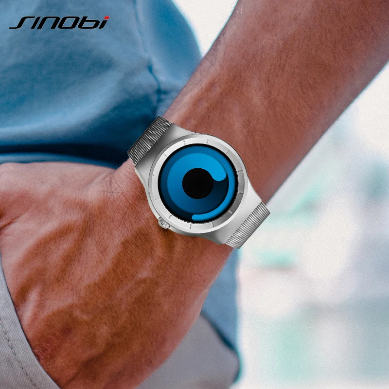 SINOBI Brand Creative Sports Quartz Watch Men Stainless Steel Strap Mens Watches 2019 Fashion Rotation Clock Relogio Masculino