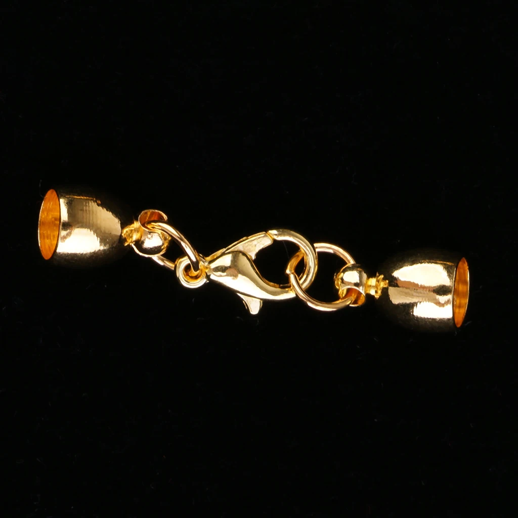 10x Gold Bell Shape Leather Cord End Cap Tips for 5mm Cord with Lobster Clasps Jewelry Findings for DIY Bracelet Necklace