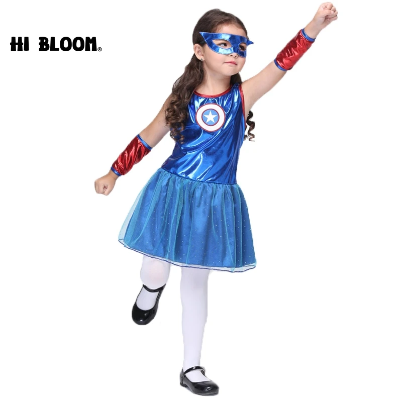 

Kids Captain America Halloween Cosplay Costume Children Superhero Costume Girl Performance Dance Dress Christmas Cartoon Costume