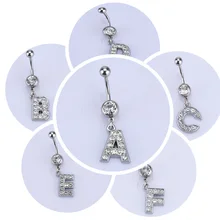 26 букв от А до М стиль очаровательный пирсинг для тела Кристалл Стразы инкрустированные пупка кольцо ювелирные изделия из нержавеющей стали