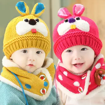 

2 piece/ set hat and scarf set baby winter cap rabbit knit beanie bonnet warm hats for children neck warmer photography props