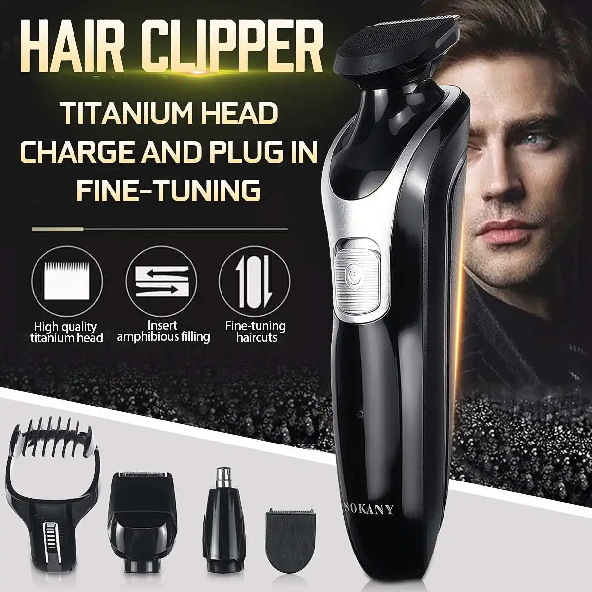 

Professional Electric Hair Trimmer 5 IN 1 Shaver Cutter Clipper Men Kit Beard Body Groomer USB Rechargeable Cordless Haircut