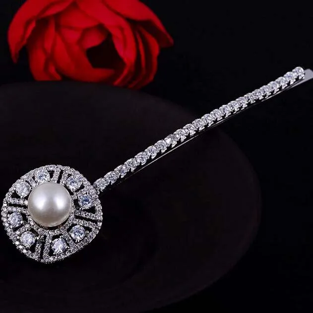 

Micro AAA grade zircon inlaid gilt high-grade pearl hairpin hairpin a font folder