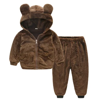 

Baby fashion clothing set new autumn fleece children cartoon bear hooded jacket + pants 2 sets of children soft suit suitable fo