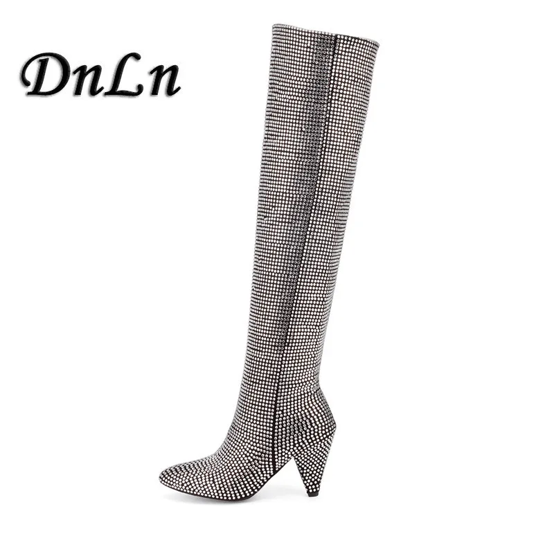 

Thigh High Over the Knee Boots for Women Crystal Diamond Bling Bling Boots Sexy Kitten Heels Long Boots Bottine Femme D50