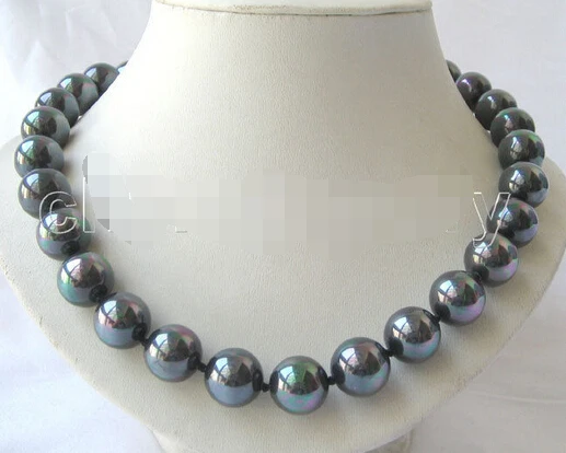

18" perfect round 16mm bright black south sea shell pearl necklace AAA style Fine Noble real Natural free shipping